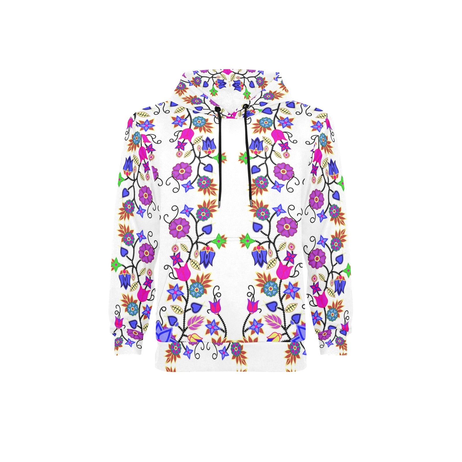 Floral Beadwork Seven Clans White Men's Long Sleeve Fleece Hoodie