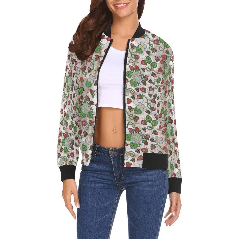 Strawberry Dreams Br Bark All Over Print Bomber Jacket for Women