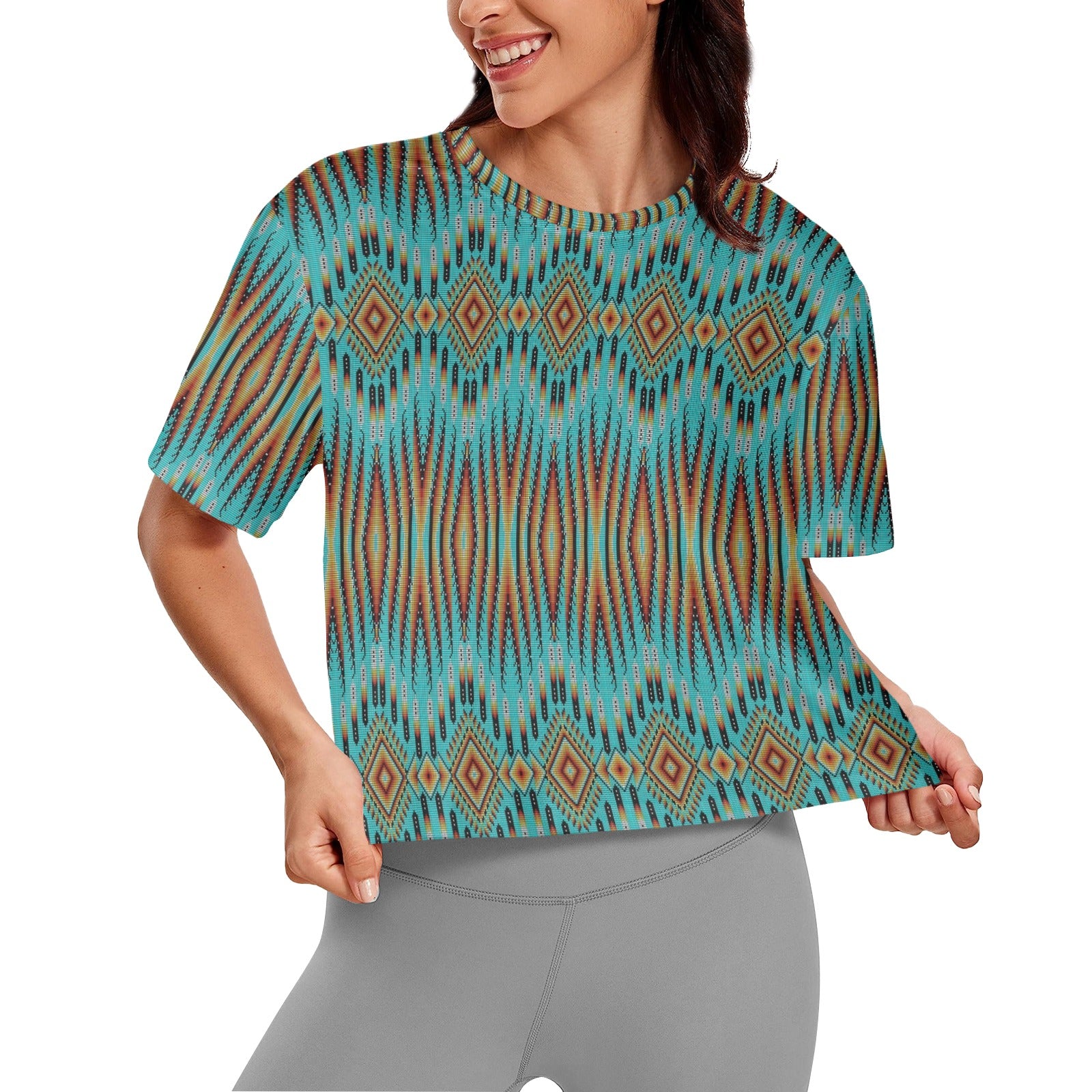 Fire Feather Turquoise Women's Cropped T-shirt