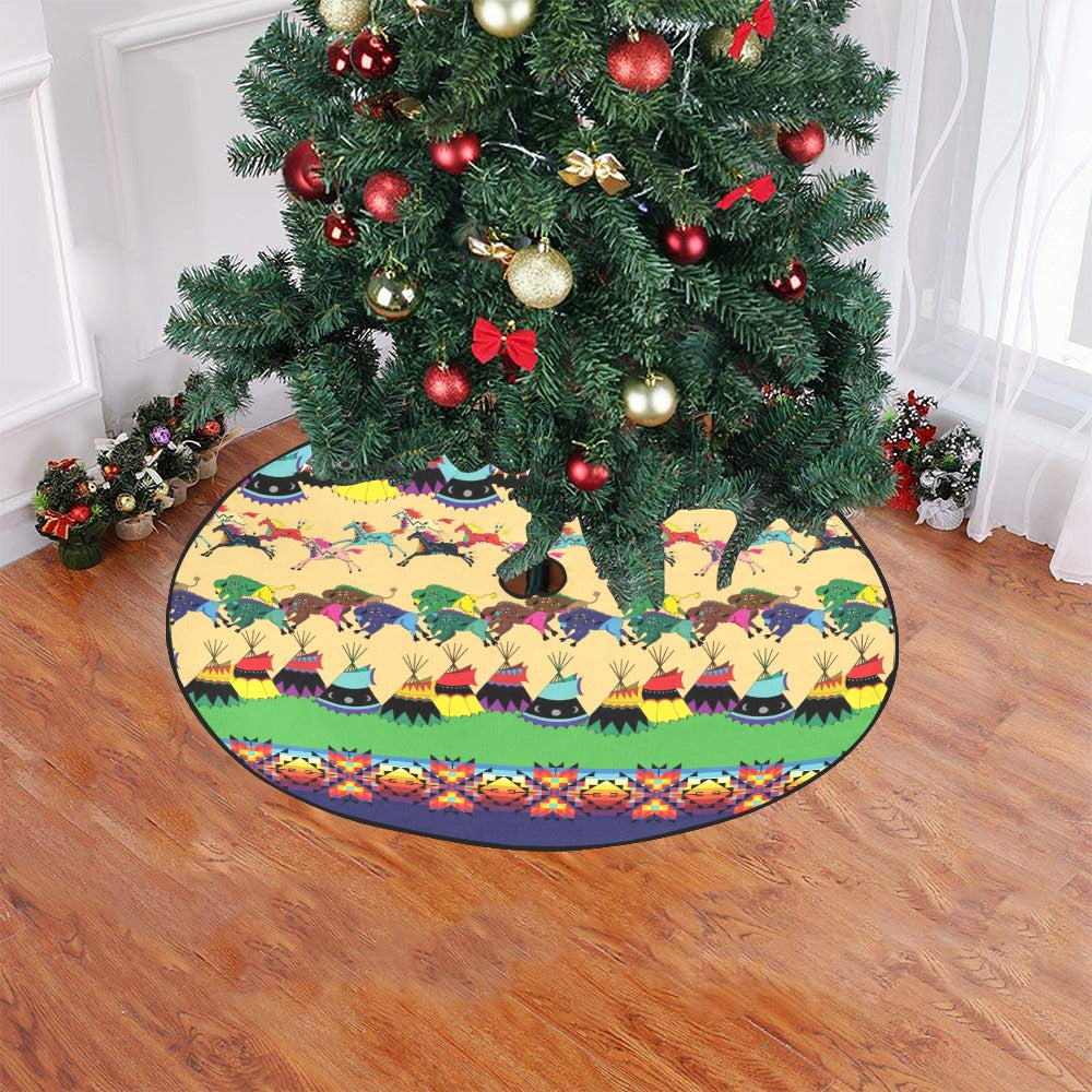 Horses and Buffalo Ledger Blue Christmas Tree Skirt 47" x 47"