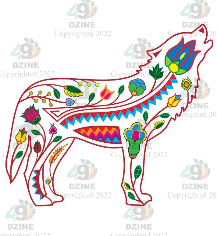 11-inch Animal Floral Transfer Transfers 49 Dzine Floral Wolf 