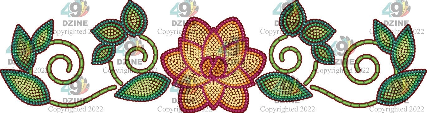 11-inch Floral Transfer - Beaded Florals Fire Transfers 49 Dzine Beaded Florals Fire-01 