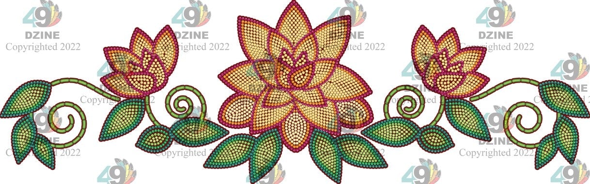 11-inch Floral Transfer - Beaded Florals Fire Transfers 49 Dzine Beaded Florals Fire-02 