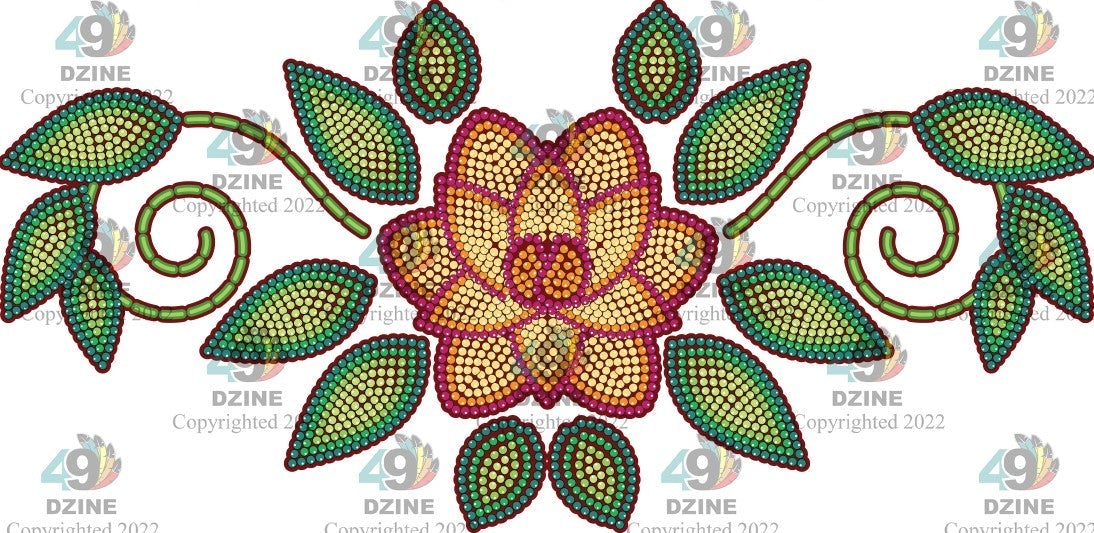 11-inch Floral Transfer - Beaded Florals Fire Transfers 49 Dzine Beaded Florals Fire-03 