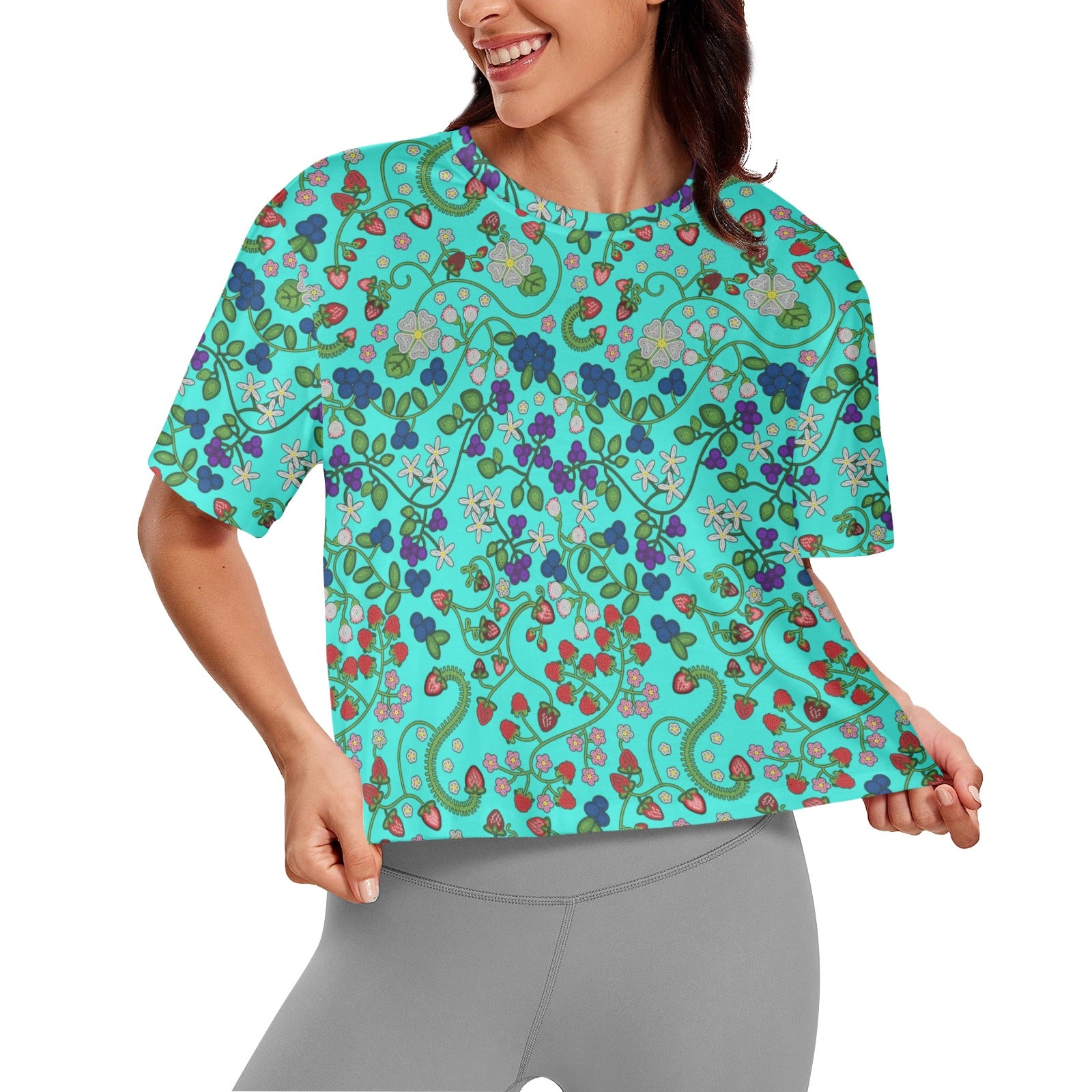 Grandmother Stories Turquoise Women's Cropped T-shirt