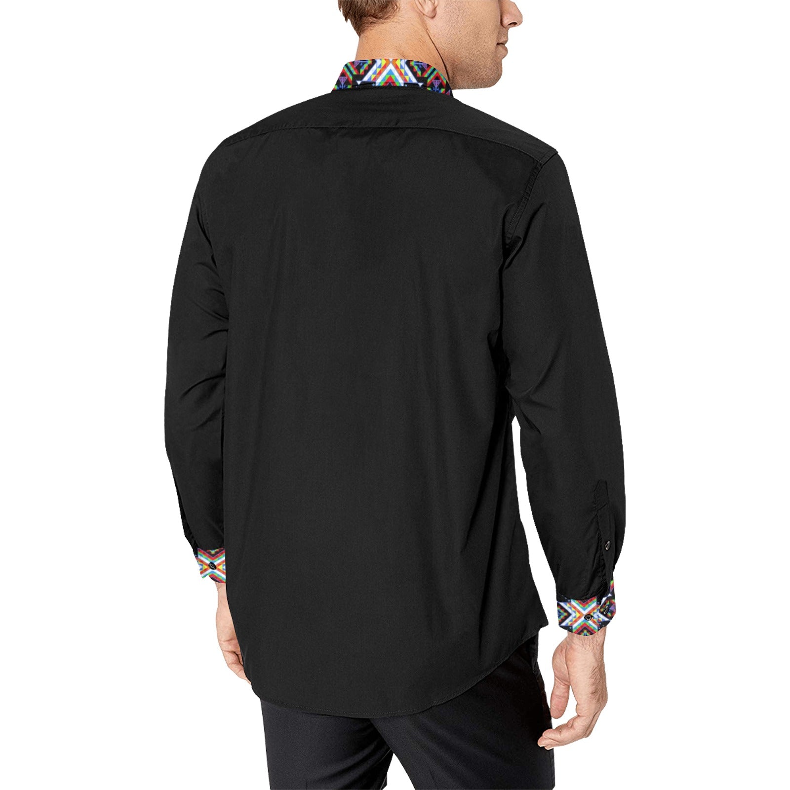 Black Blanket Strip V Dress Shirt