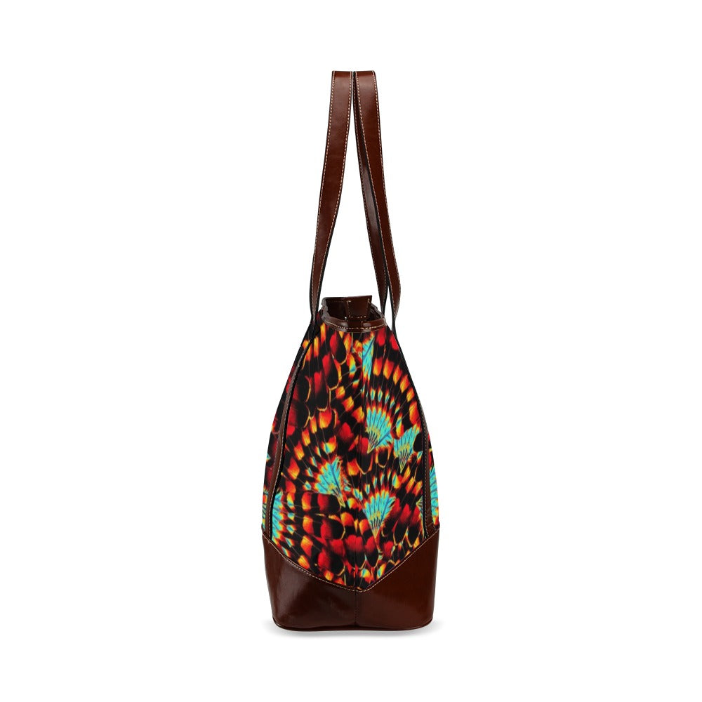 Hawk Feathers Fire and Turquoise Tote Handbag