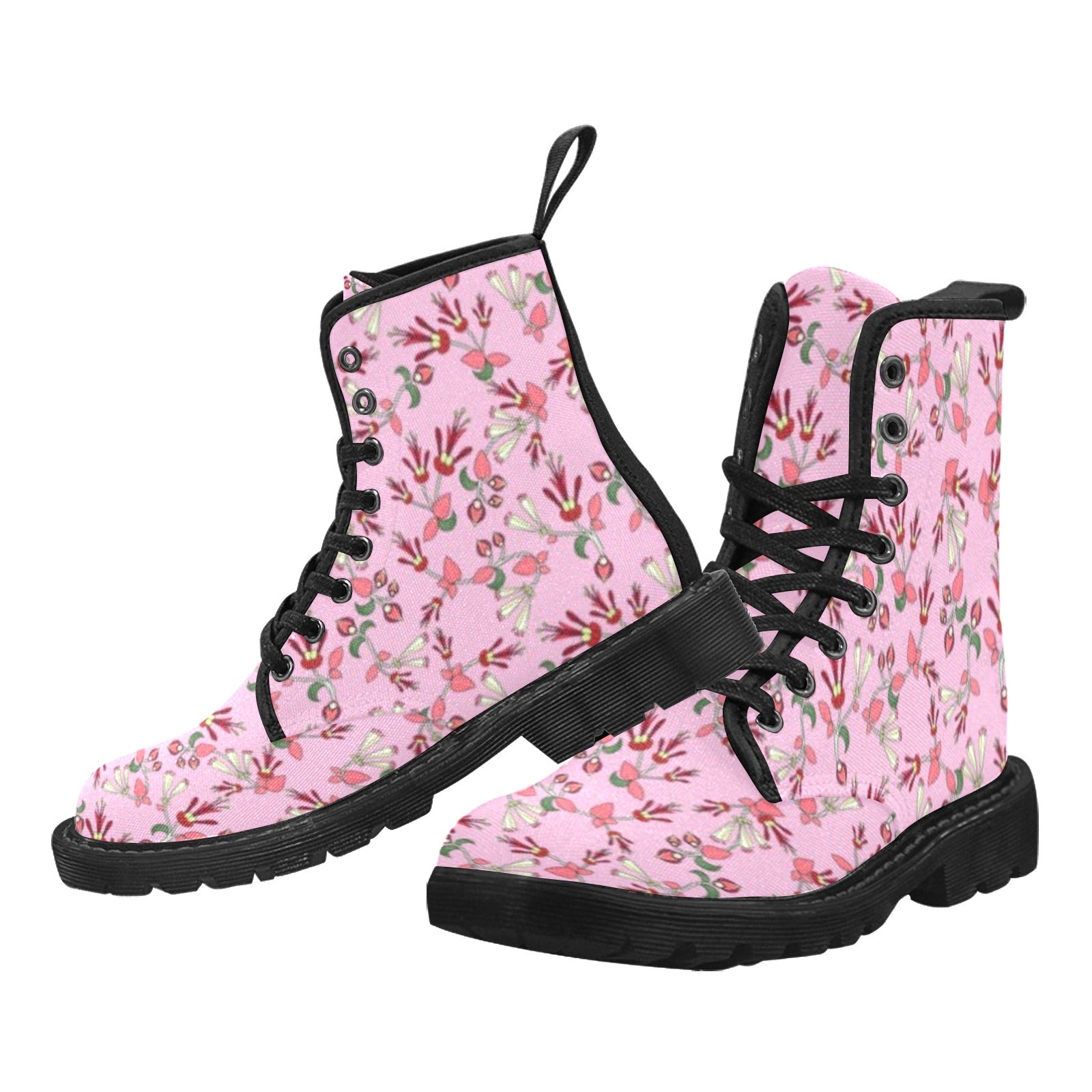 Strawberry Floral Boots for Women (Black)