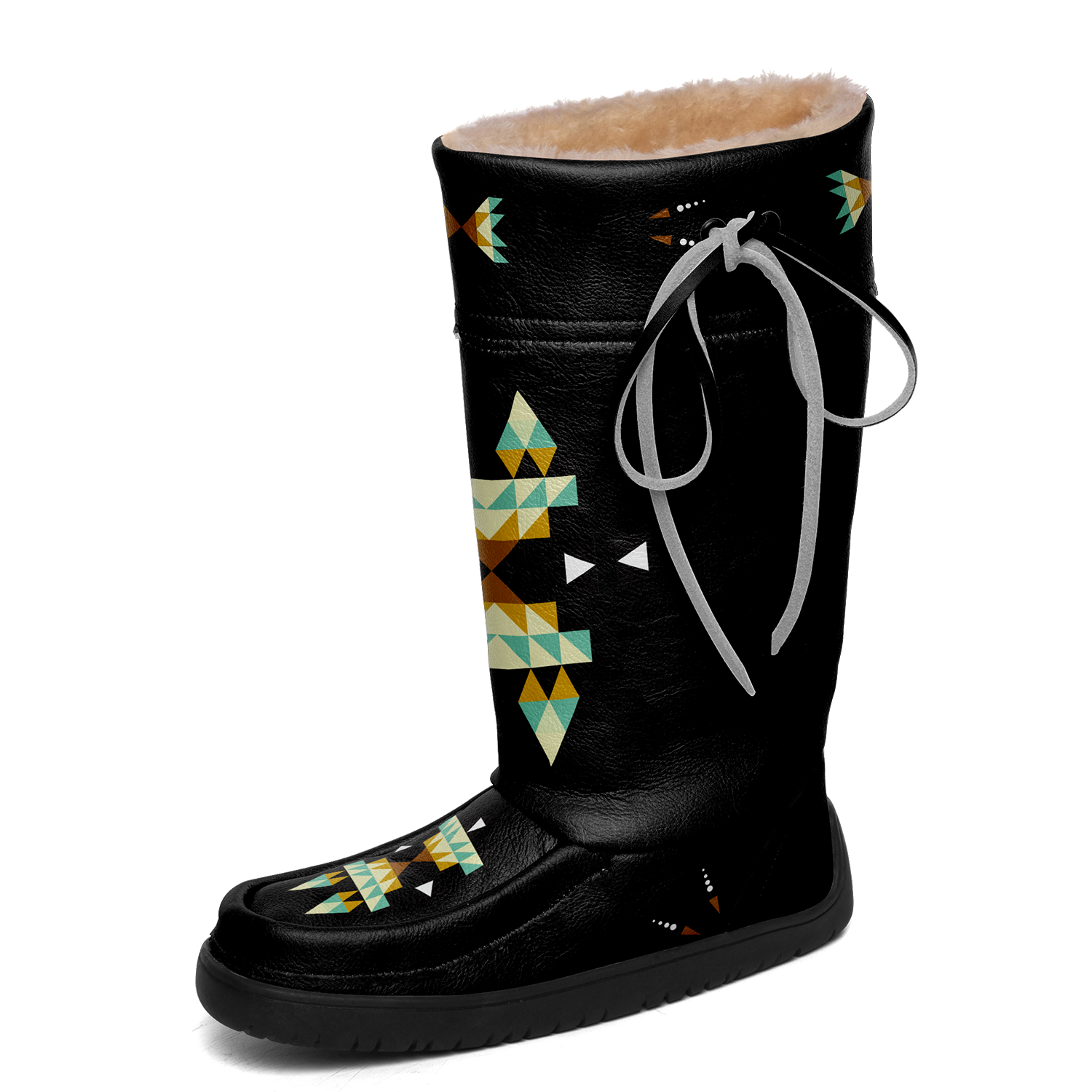 Geometric Earth Tone Real Black Leather MocLux