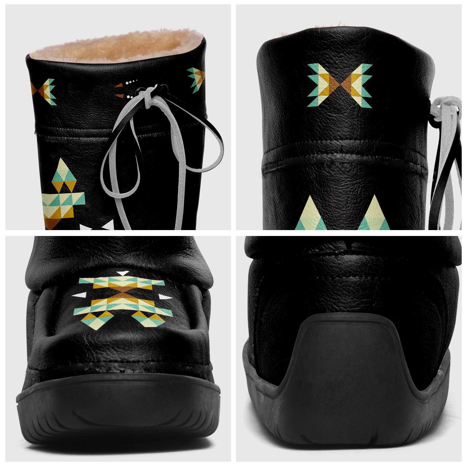 Geometric Earth Tone Real Black Leather MocLux