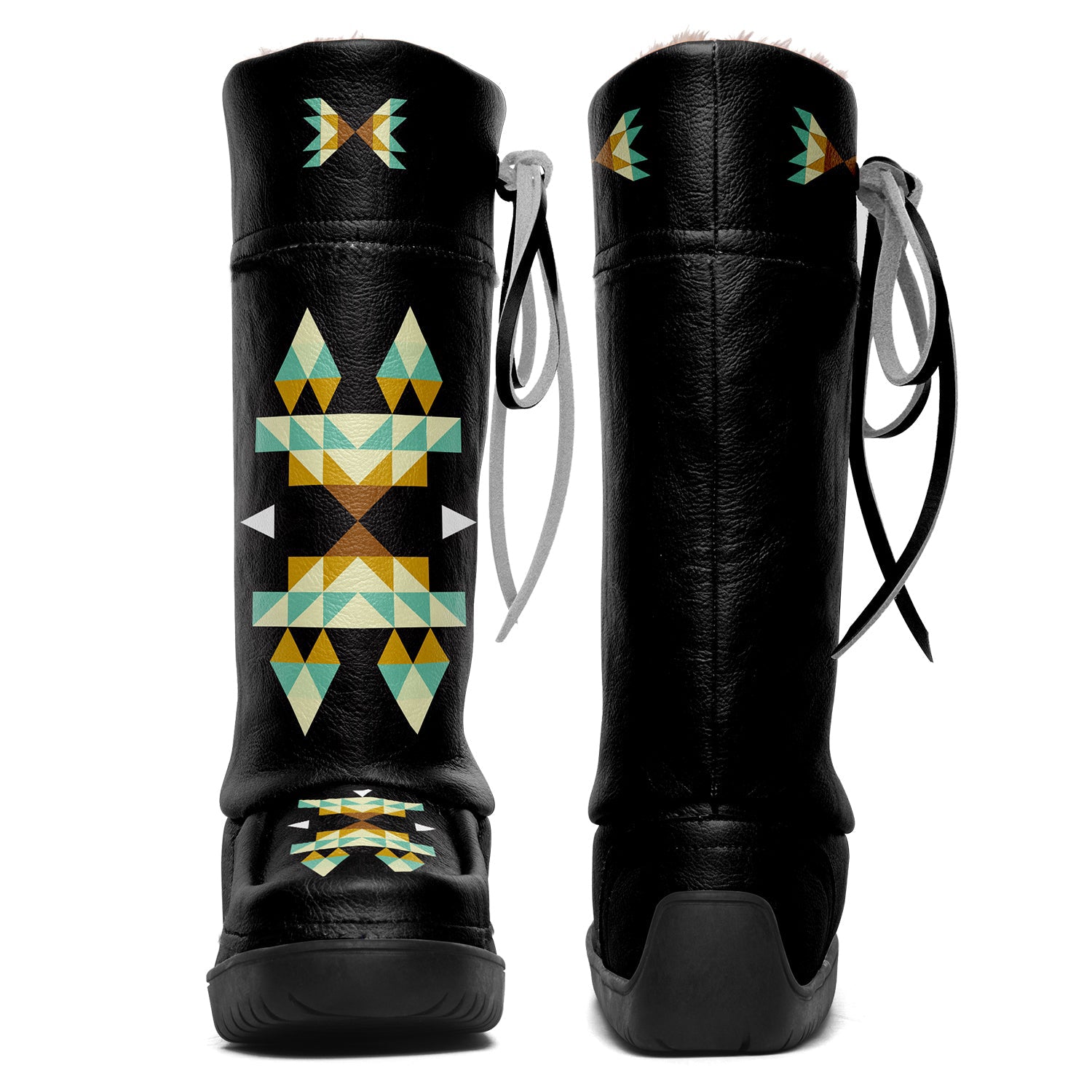 Geometric Earth Tone Real Black Leather MocLux