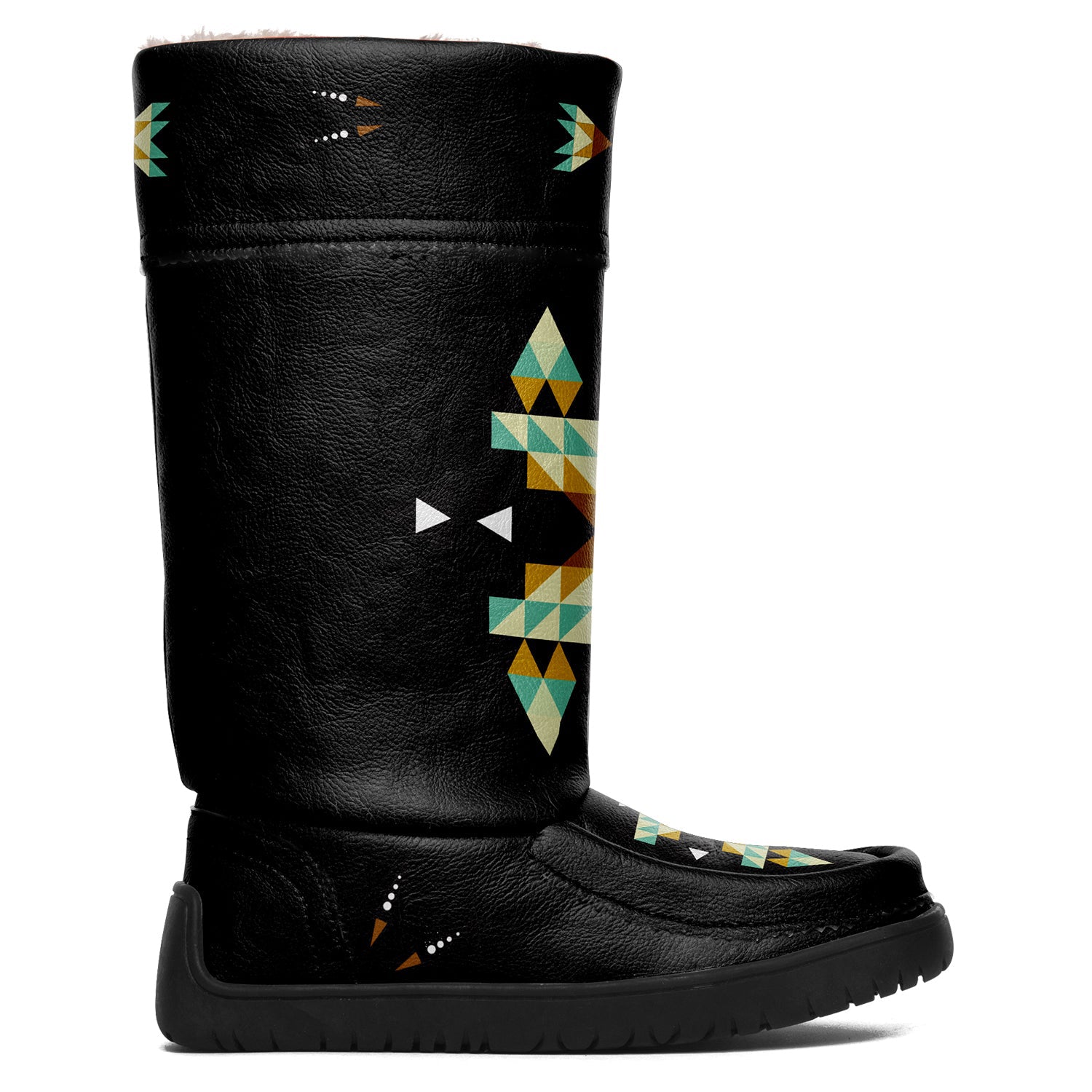 Geometric Earth Tone Real Black Leather MocLux
