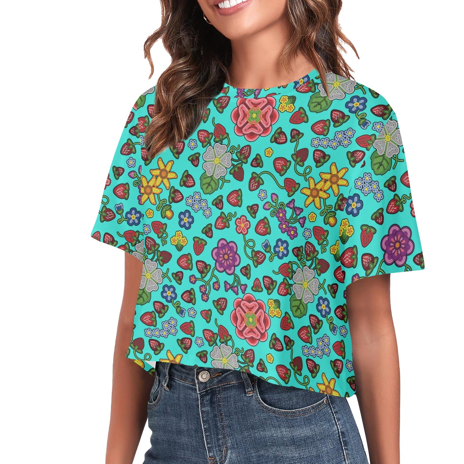 Berry Pop Turquoise Women's Cropped T-shirt