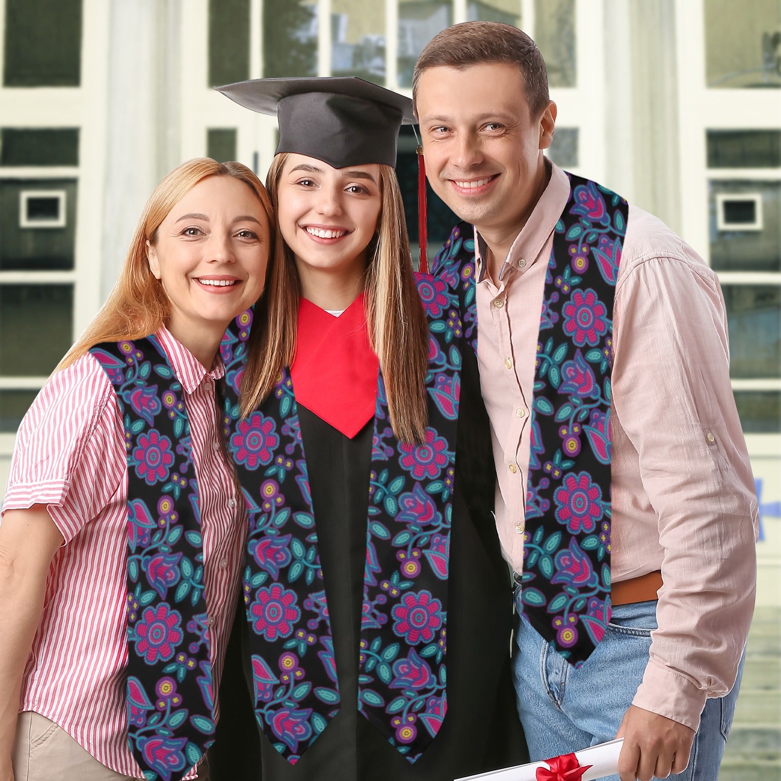 Beaded Nouveau Coal Graduation Stole