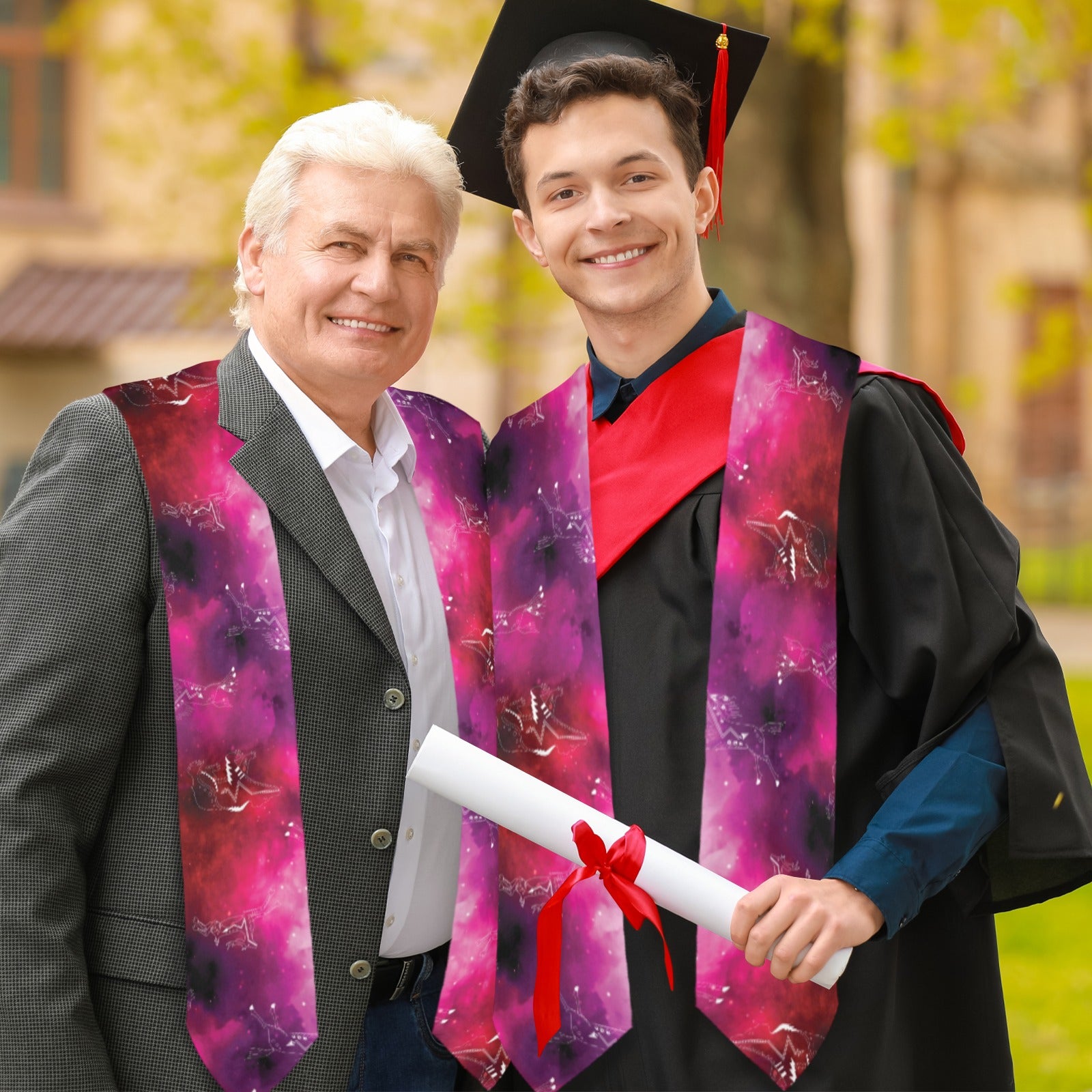 Animal Ancestors 8 Gaseous Clouds Pink and Red Graduation Stole
