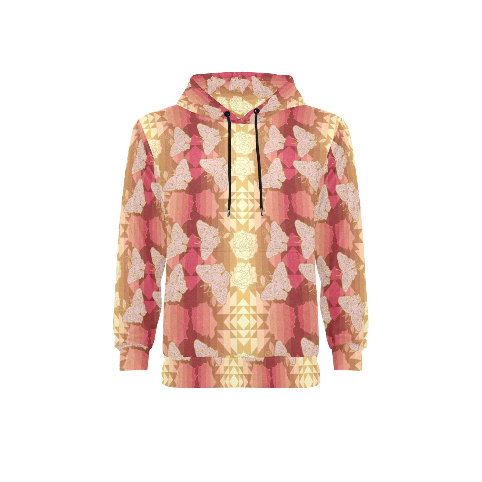 Butterfly and Roses on Geometric Men's Long Sleeve Fleece Hoodie