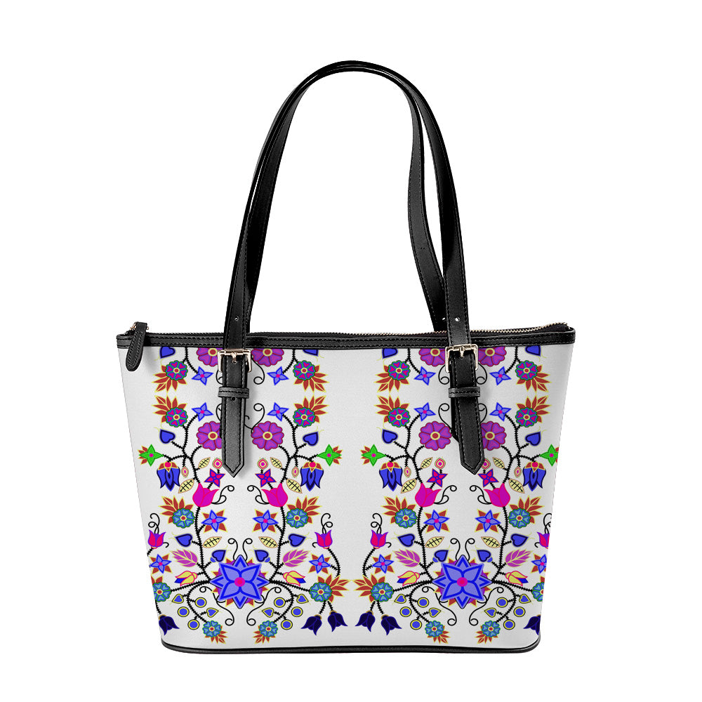 Floral Beadwork Seven Clans White Large Tote Shoulder Bag