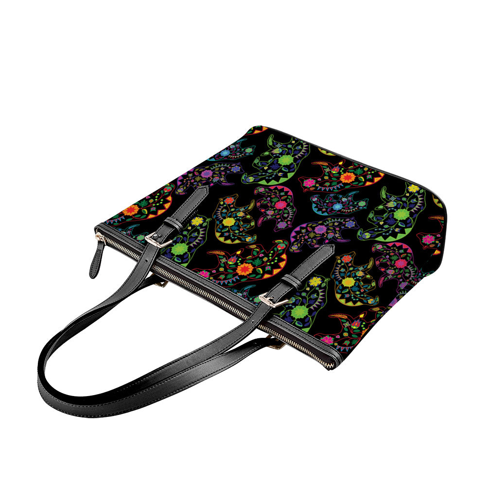 Floral Bear Neon Large Tote Shoulder Bag