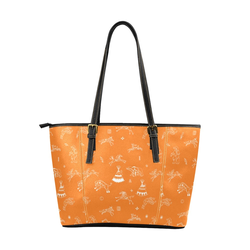Ledger Dabbles Orange Leather Tote Bag/Large