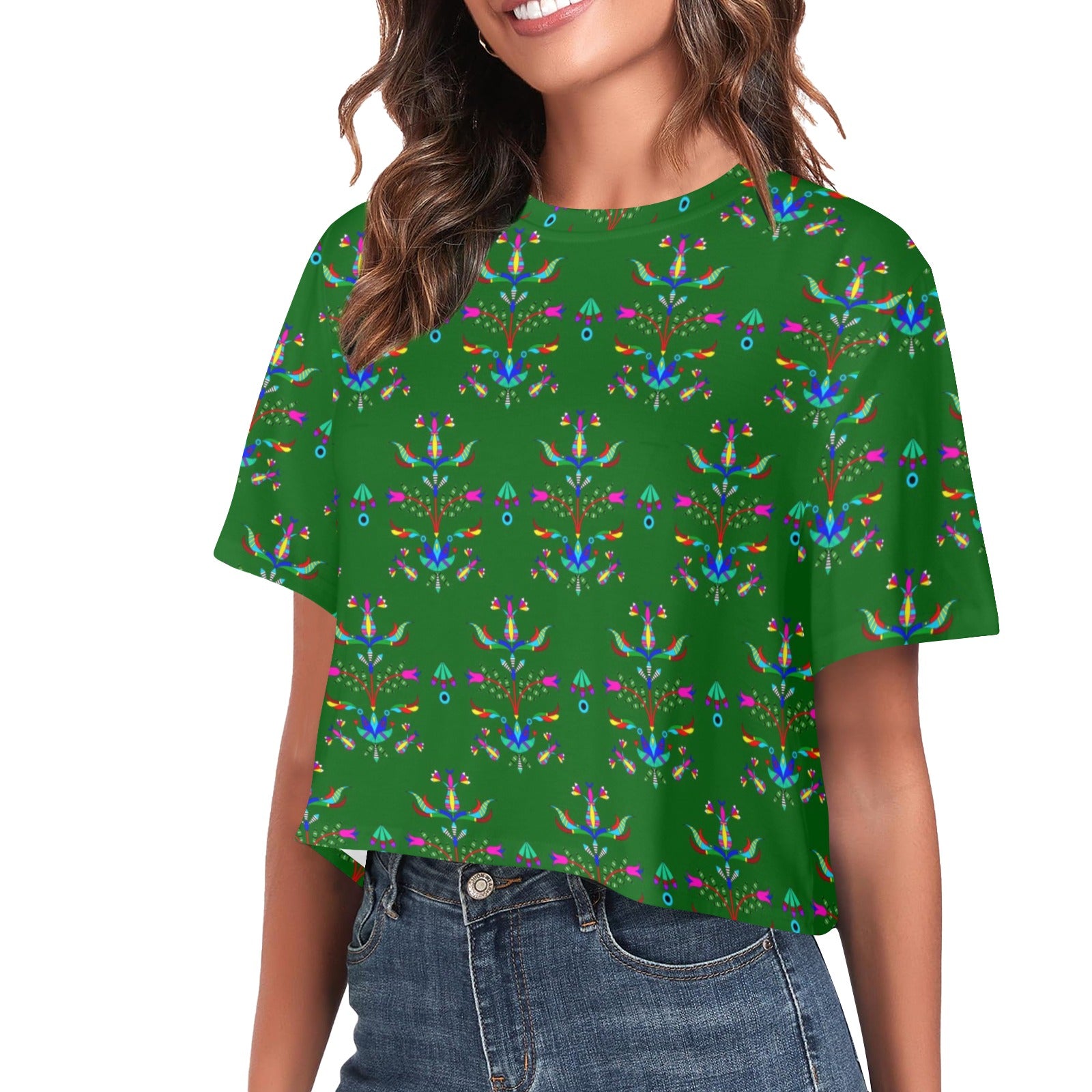 Dakota Damask Green Women's Cropped T-shirt