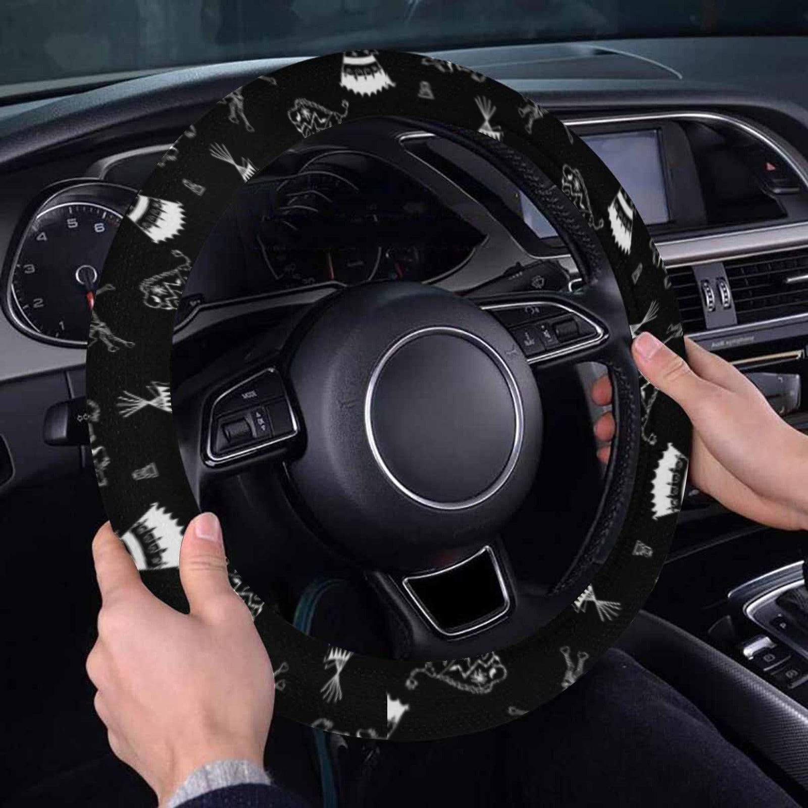 Ledger Dabbles Black Steering Wheel Cover with Elastic Edge