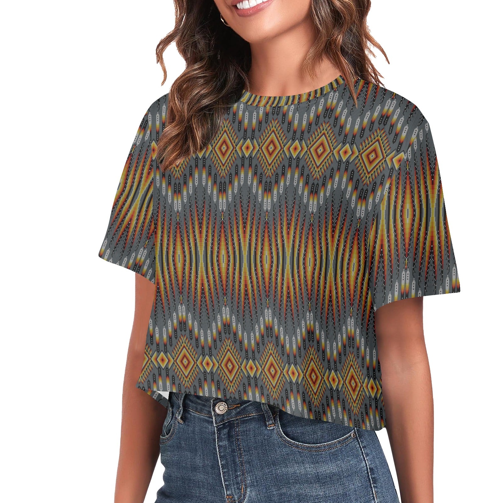Fire Feather Grey Women's Cropped T-shirt
