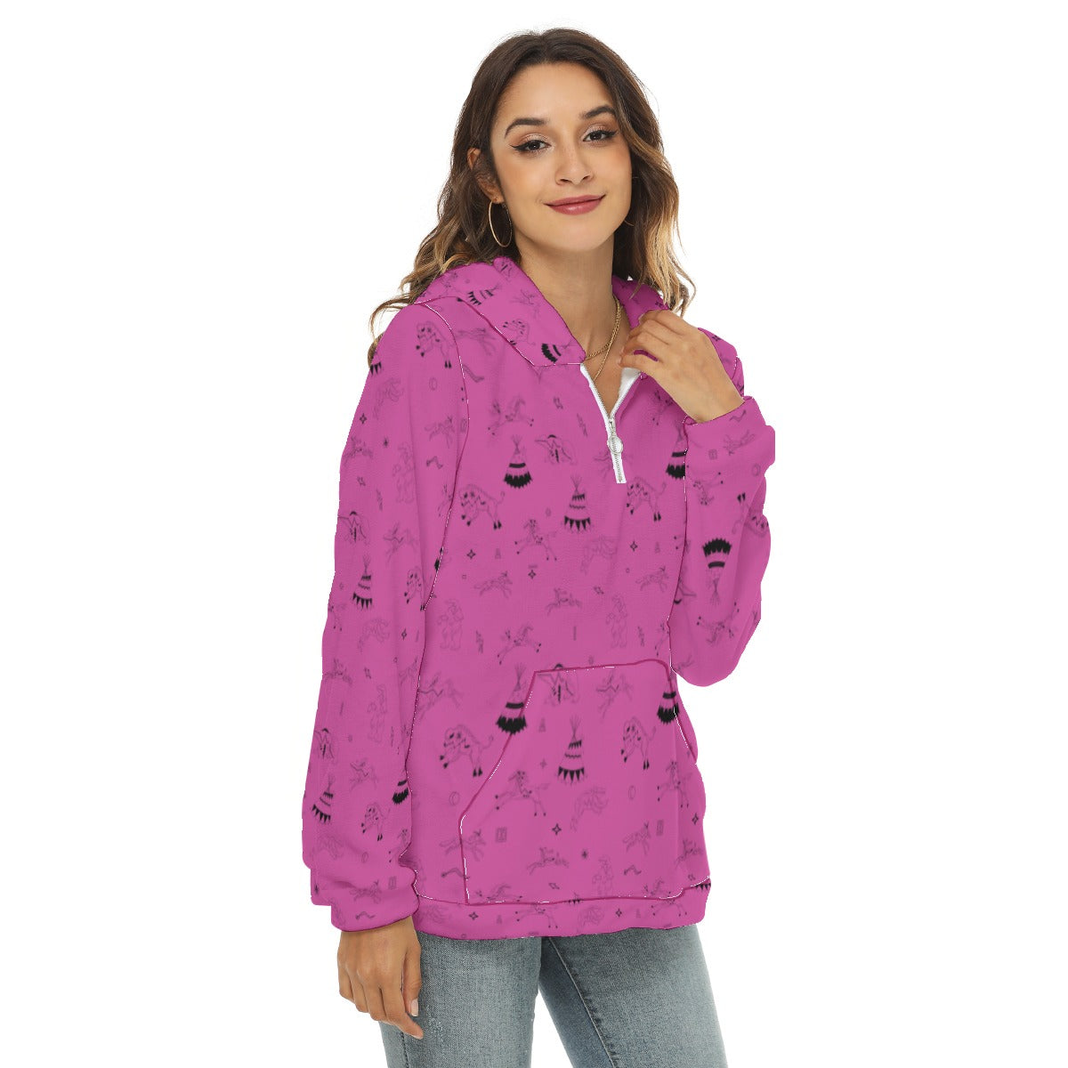 Ledger Dabbles Magenta Borg Fleece Hoodie With Half Zip