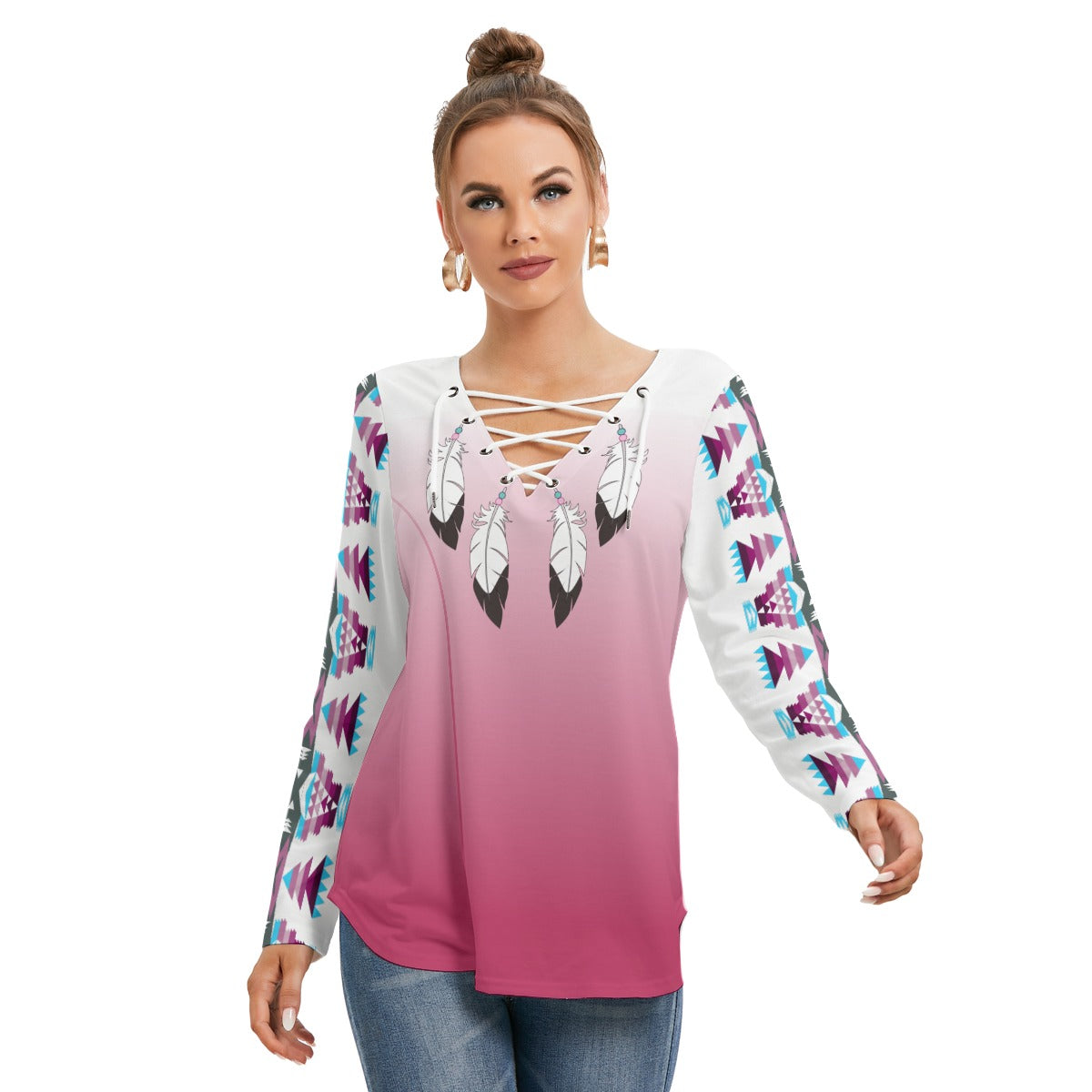 Soaring River Trail Long Sleeve Neckline Tie Sweatshirt