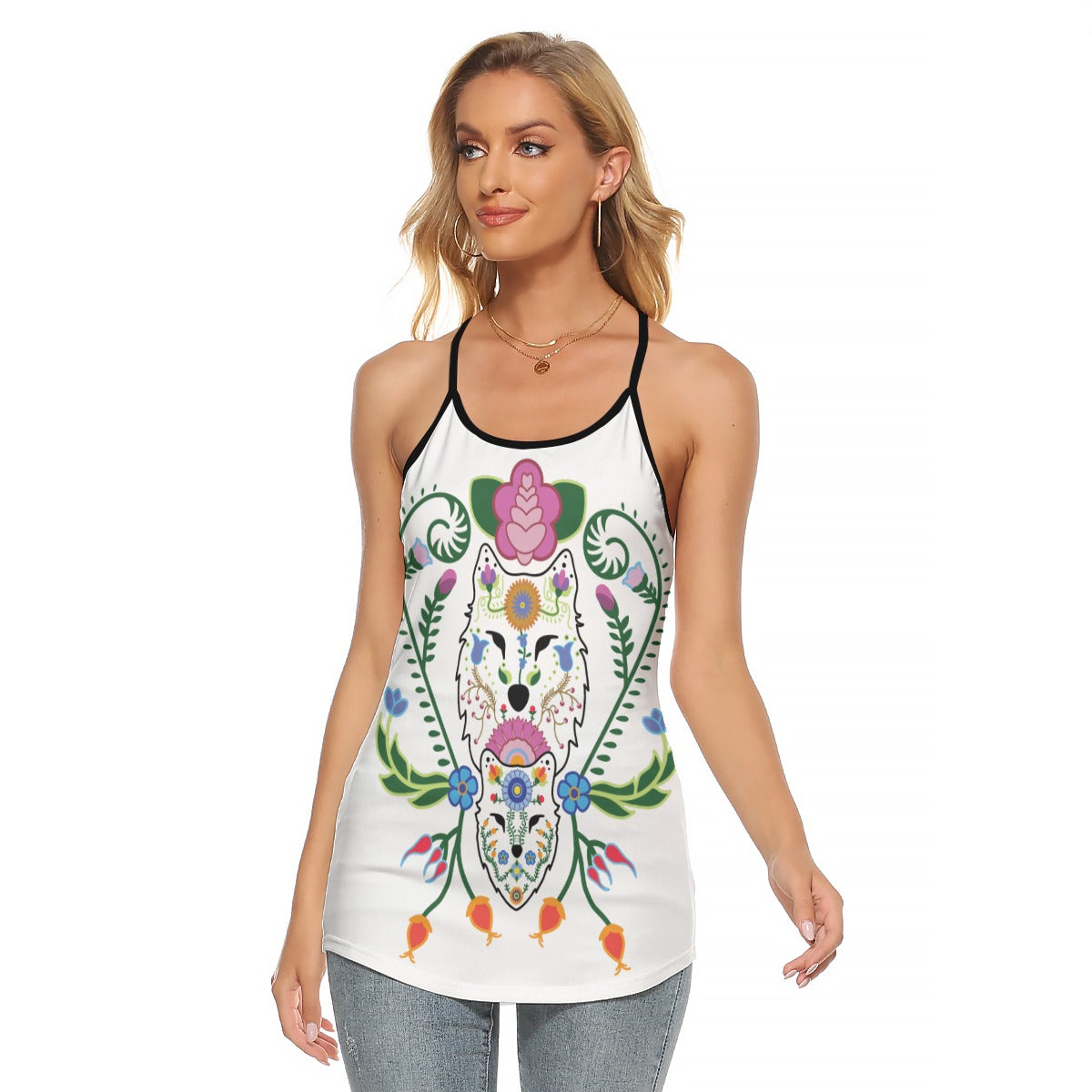 Wolf Kin Criss-Cross Open Back Tank Top