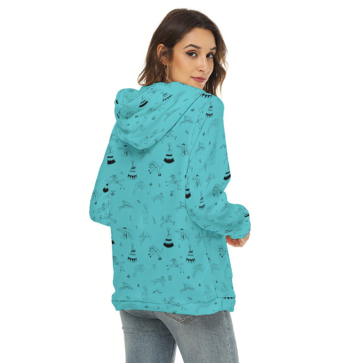 Ledger Dabbles Turquoise Borg Fleece Hoodie With Half Zip