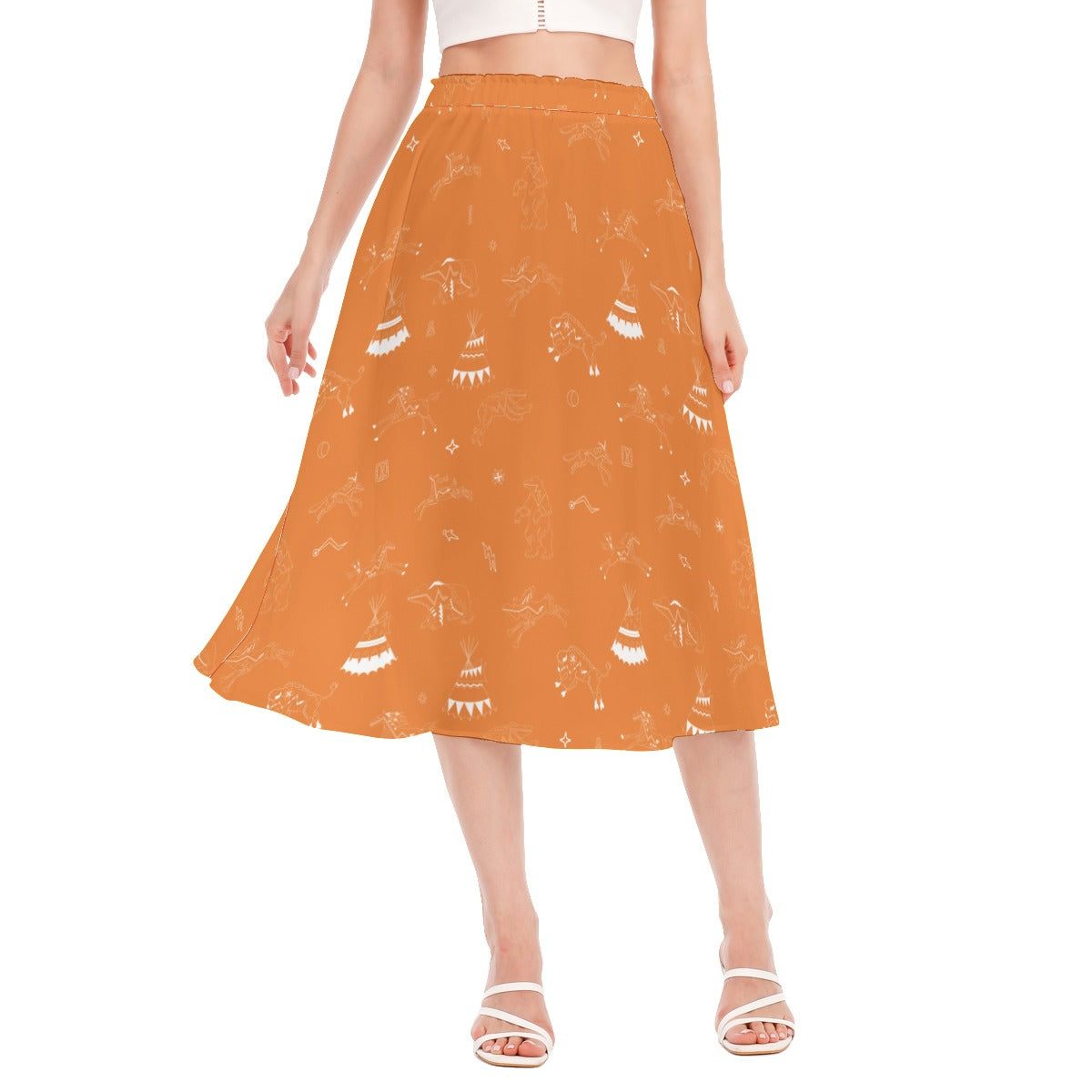 Ledger Dabbles Orange Women's Long Section Chiffon Skirt