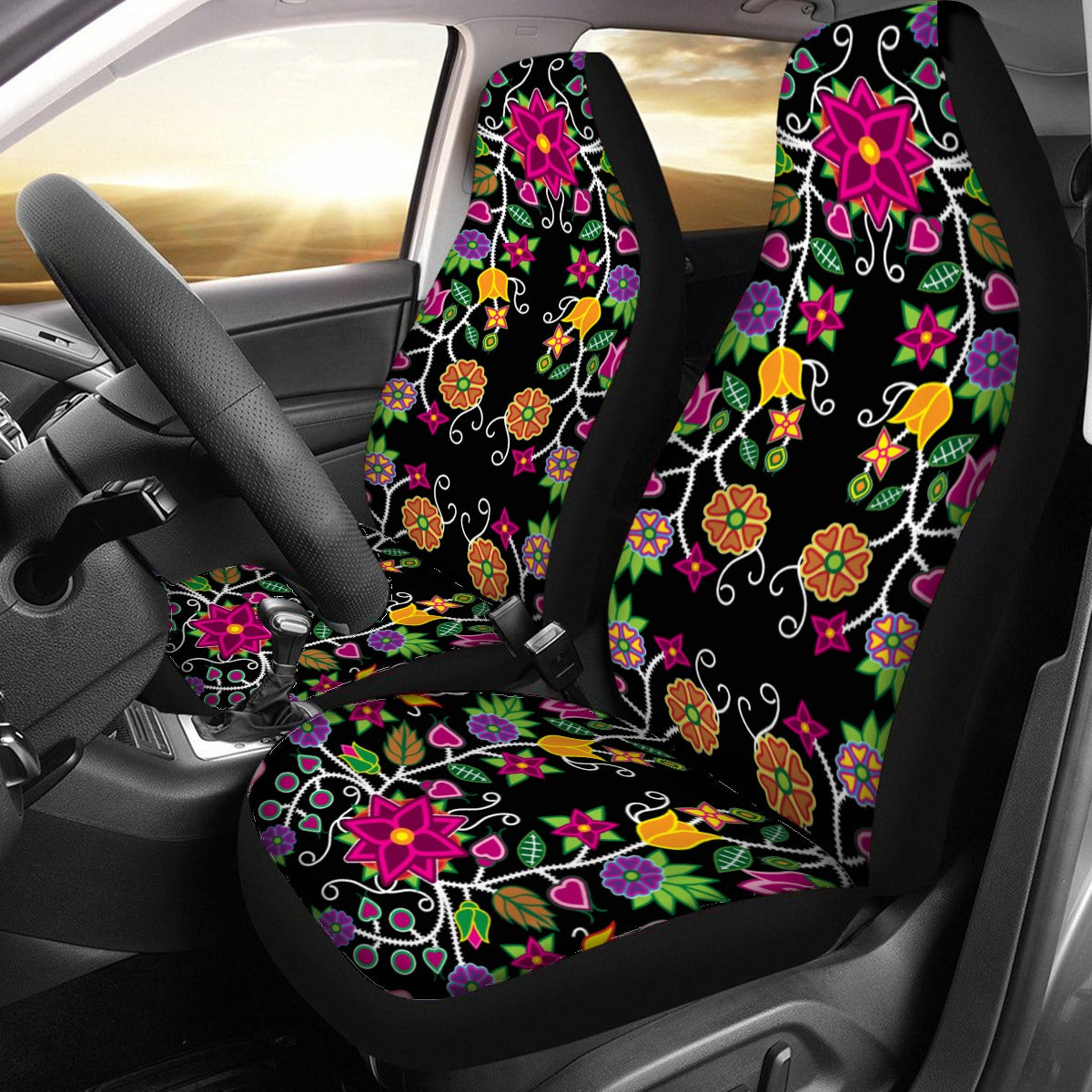 Floral Beadwork Universal Car Seat Cover With Thickened Back