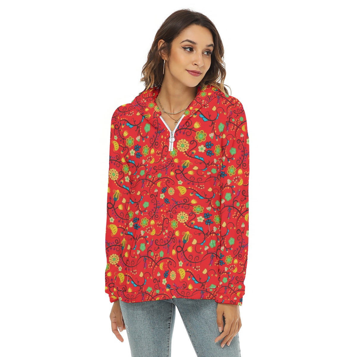 Nipin Blossom Fire Borg Fleece Hoodie With Half Zip