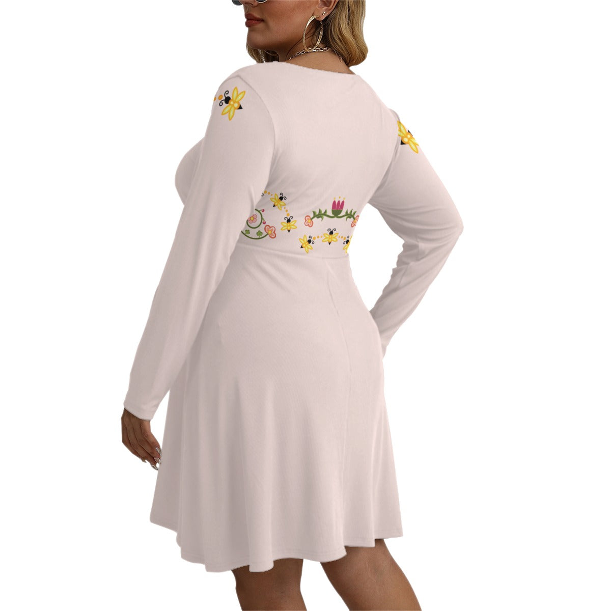 New Growth Rosé V-neck Long Sleeve Dress (Plus Size)