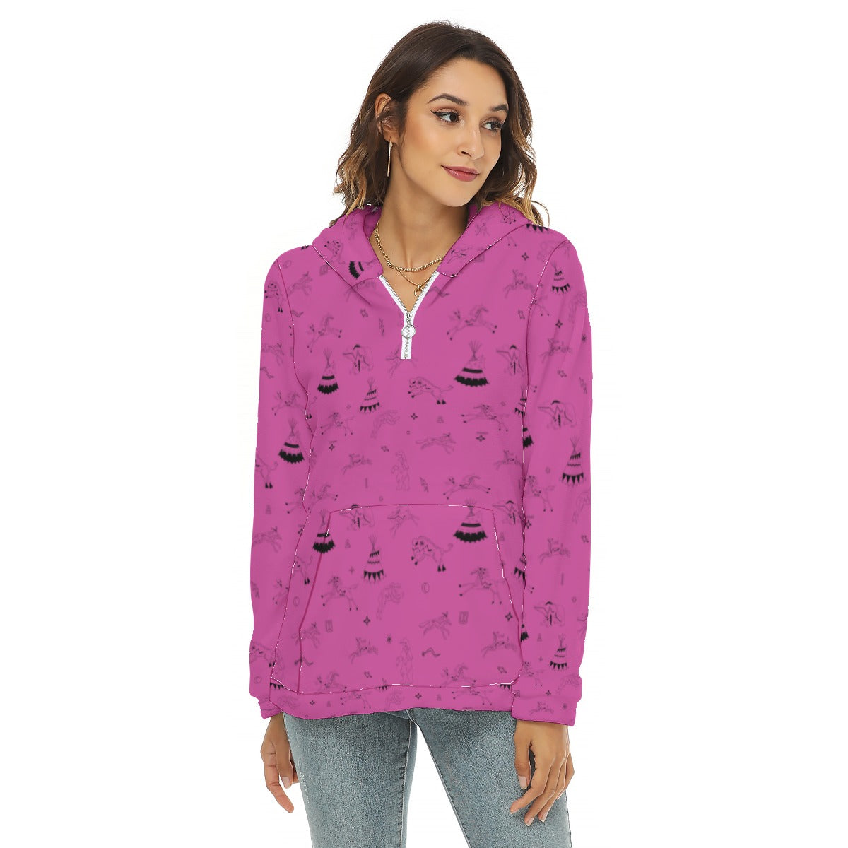 Ledger Dabbles Magenta Borg Fleece Hoodie With Half Zip