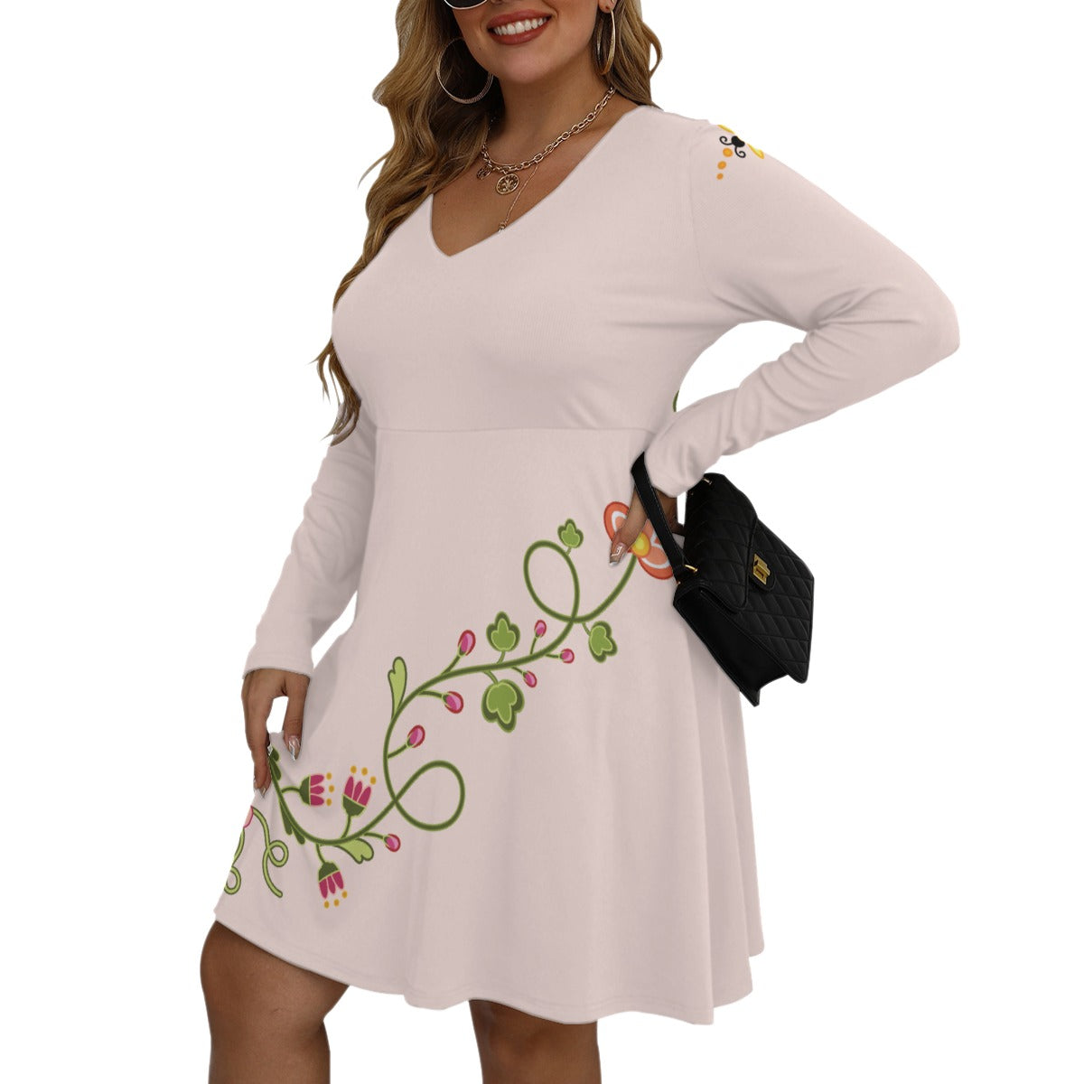 New Growth Rosé V-neck Long Sleeve Dress (Plus Size)