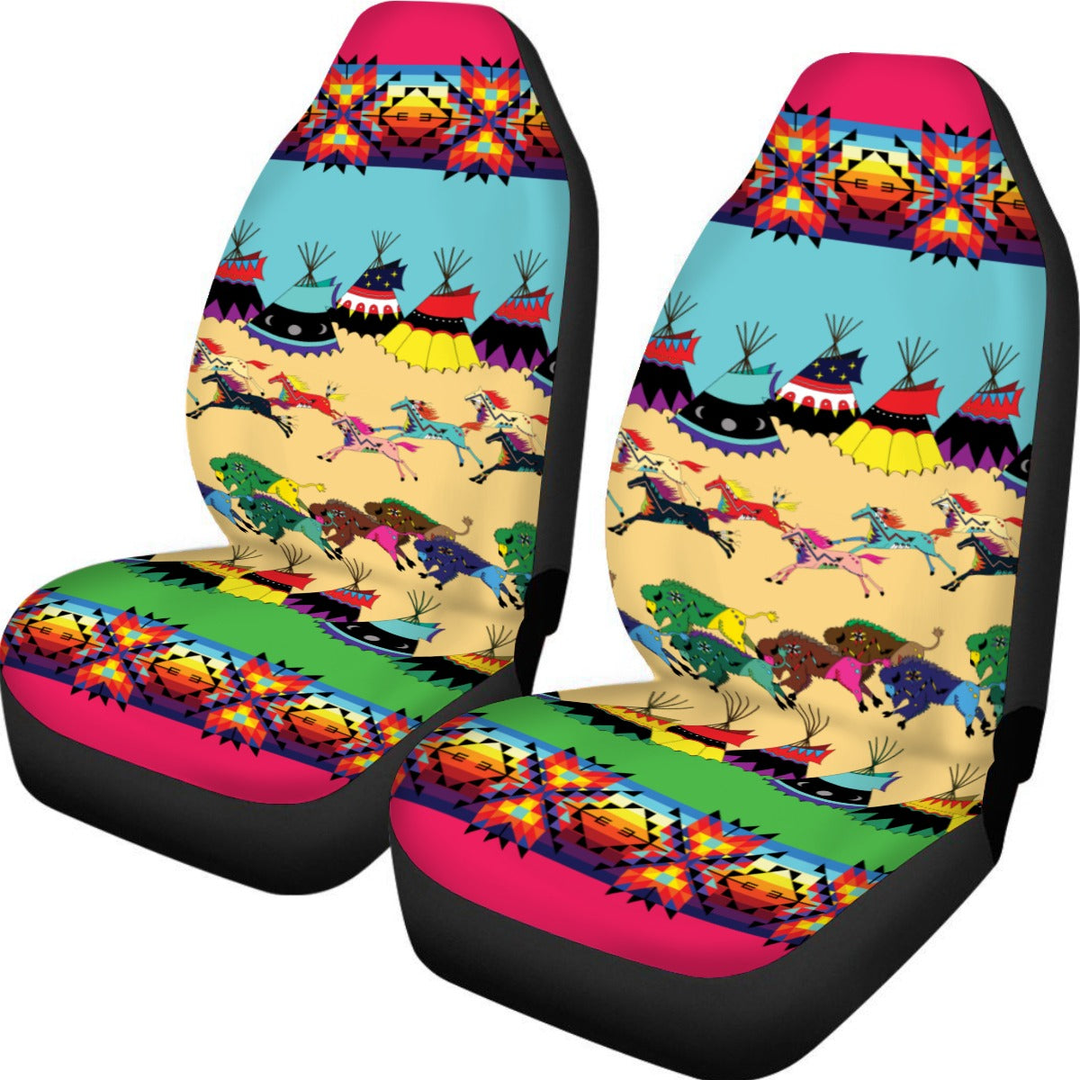 Horses and Buffalo Ledger Pink Universal Car Seat Cover With Thickened Back