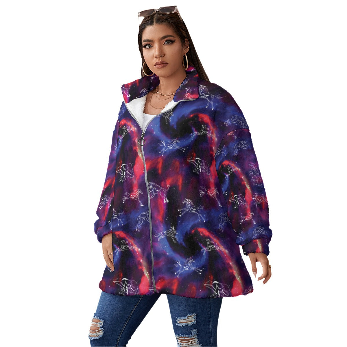 Animal Ancestors Blue and Pink Swirl Borg Fleece Coat