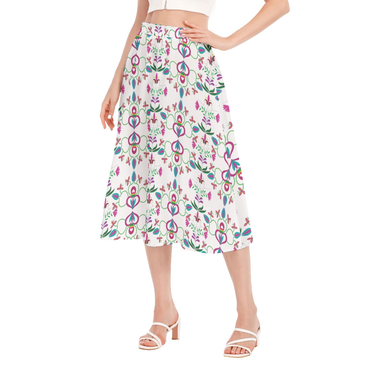 Quilled Divine White Women's Long Section Chiffon Skirt