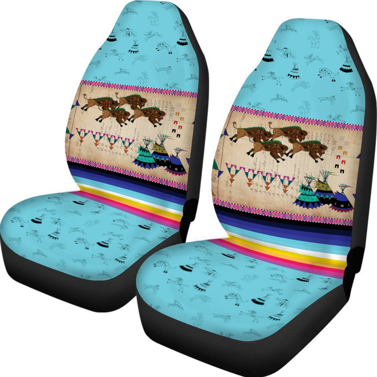 Buffalos Running Sky Universal Car Seat Cover With Thickened Back