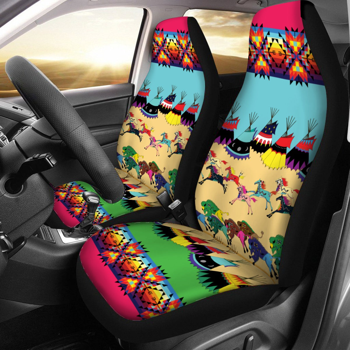 Horses and Buffalo Ledger Pink Universal Car Seat Cover With Thickened Back