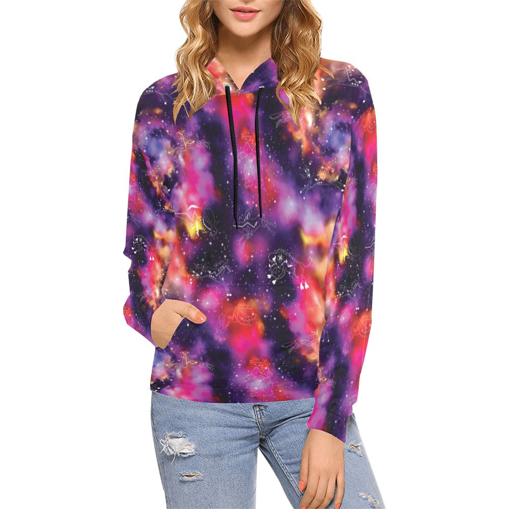 Animal Ancestors 9 Cosmic Swirl Purple and Red Hoodie for Women (USA Size)