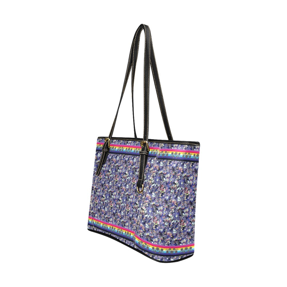 Culture in Nature Blue Leather Tote Bag/Large