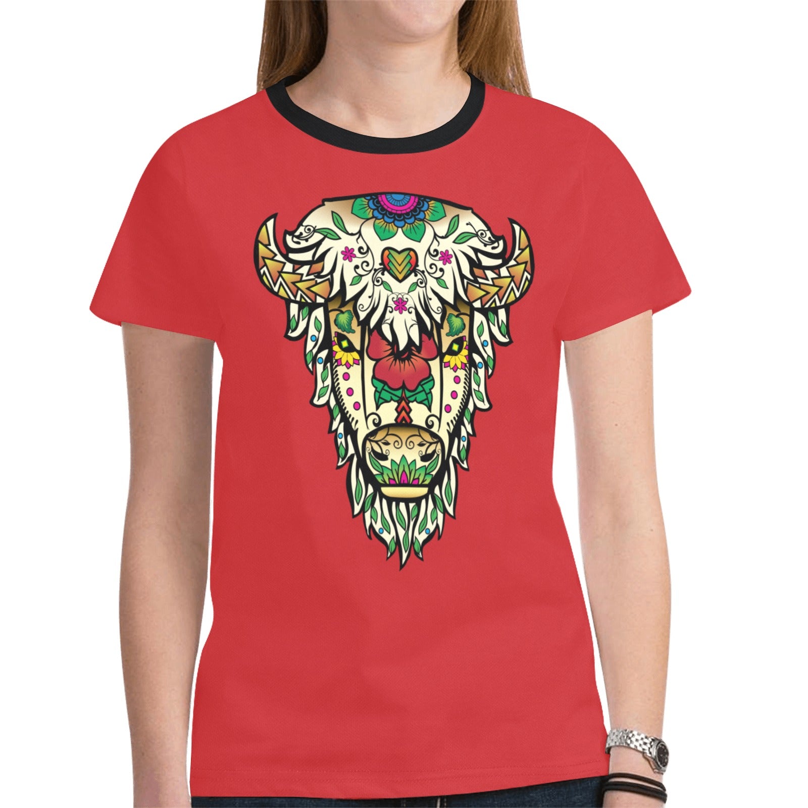 Buffalo Spirit Guide (Red) T-shirt for Women