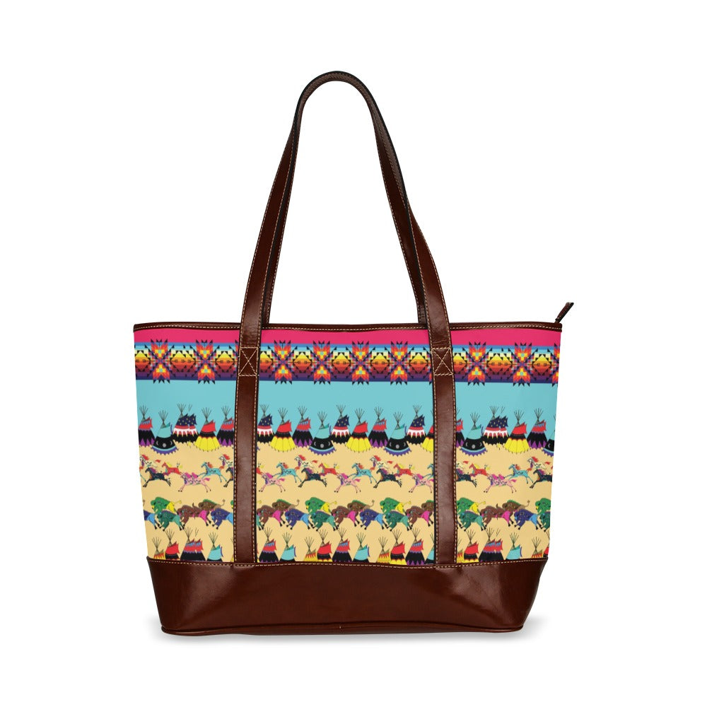 Horses and Buffalo Ledger Pink Large Tote Shoulder Bag