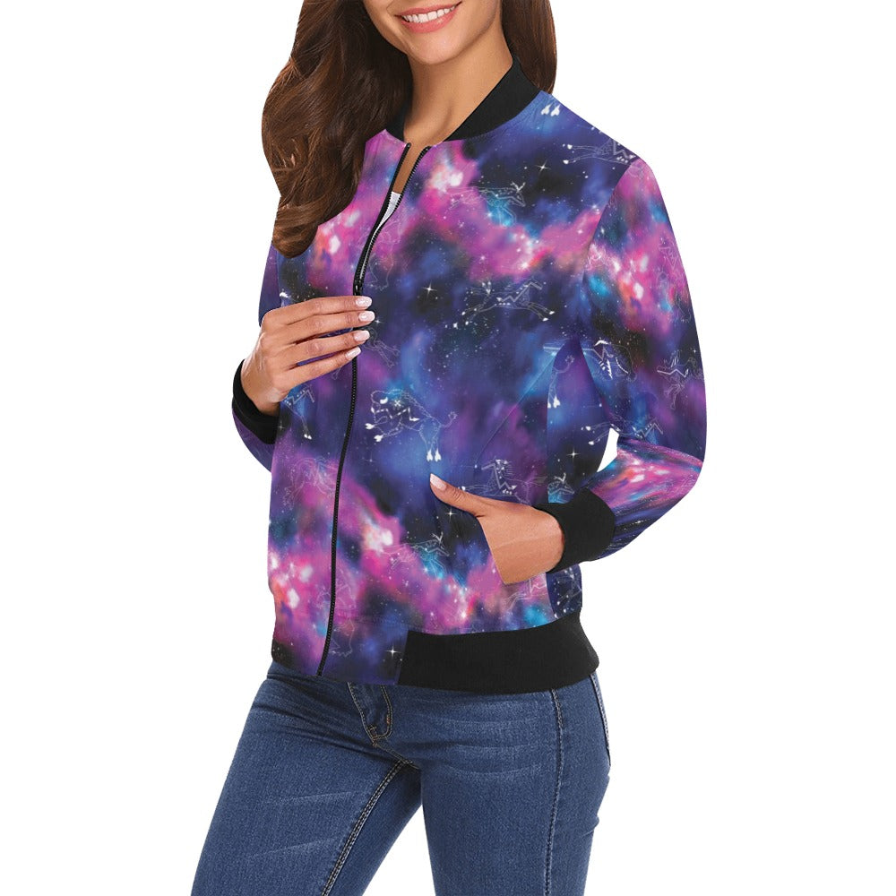 Animal Ancestors 1 Blue and Pink Bomber Jacket for Women