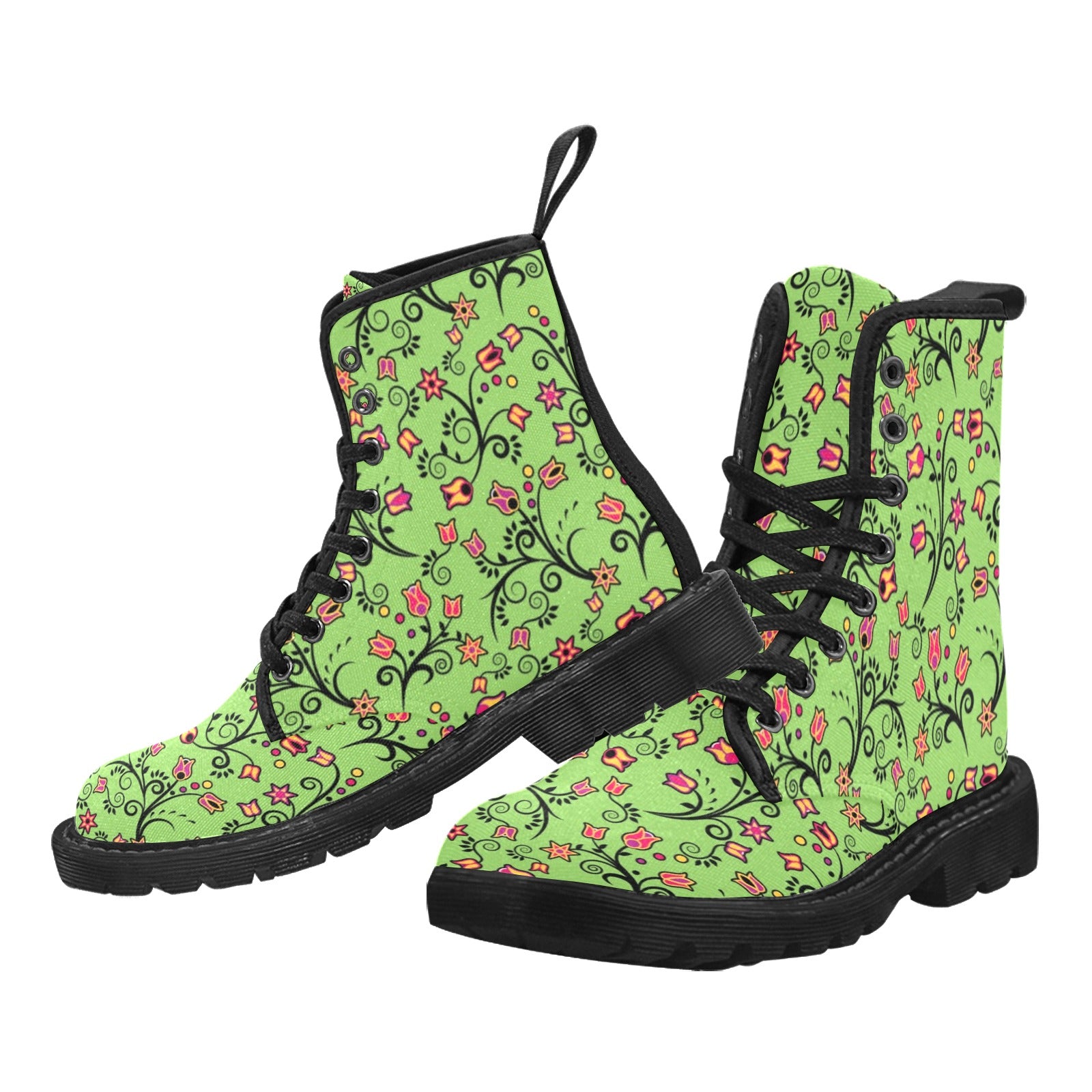 LightGreen Yellow Star Boots for Women (Black)