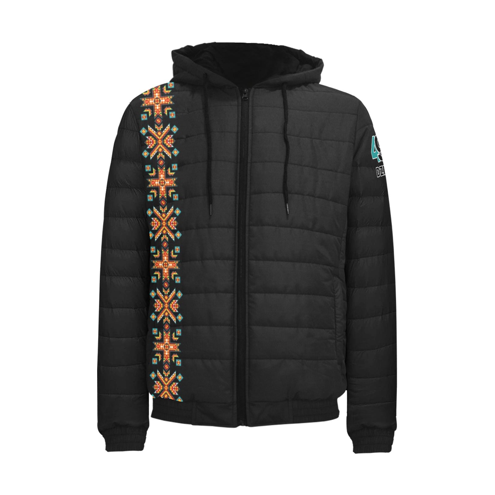 Teal Fire Men's Padded Hooded Jacket