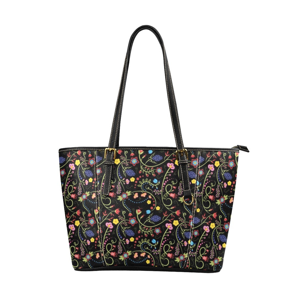 Fresh Fleur Midnight Leather Tote Bag/Large