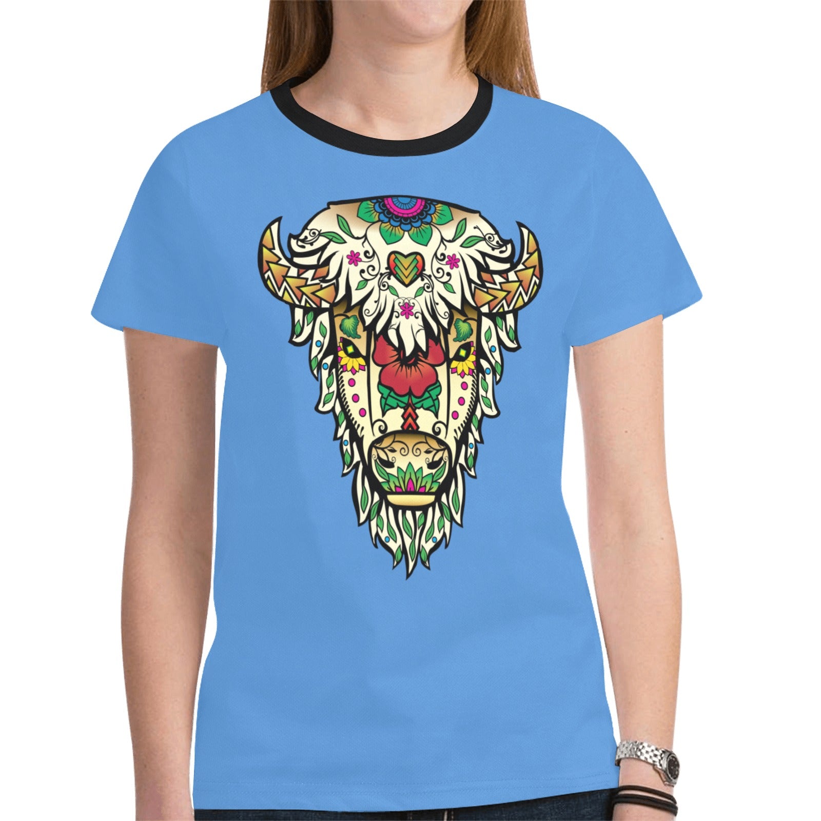 Buffalo Spirit Guide (Blue) T-shirt for Women